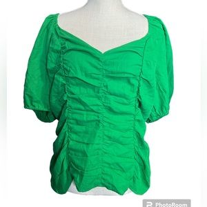 NWT Ava & Viv Green Short Puffy Sleeve Blouse